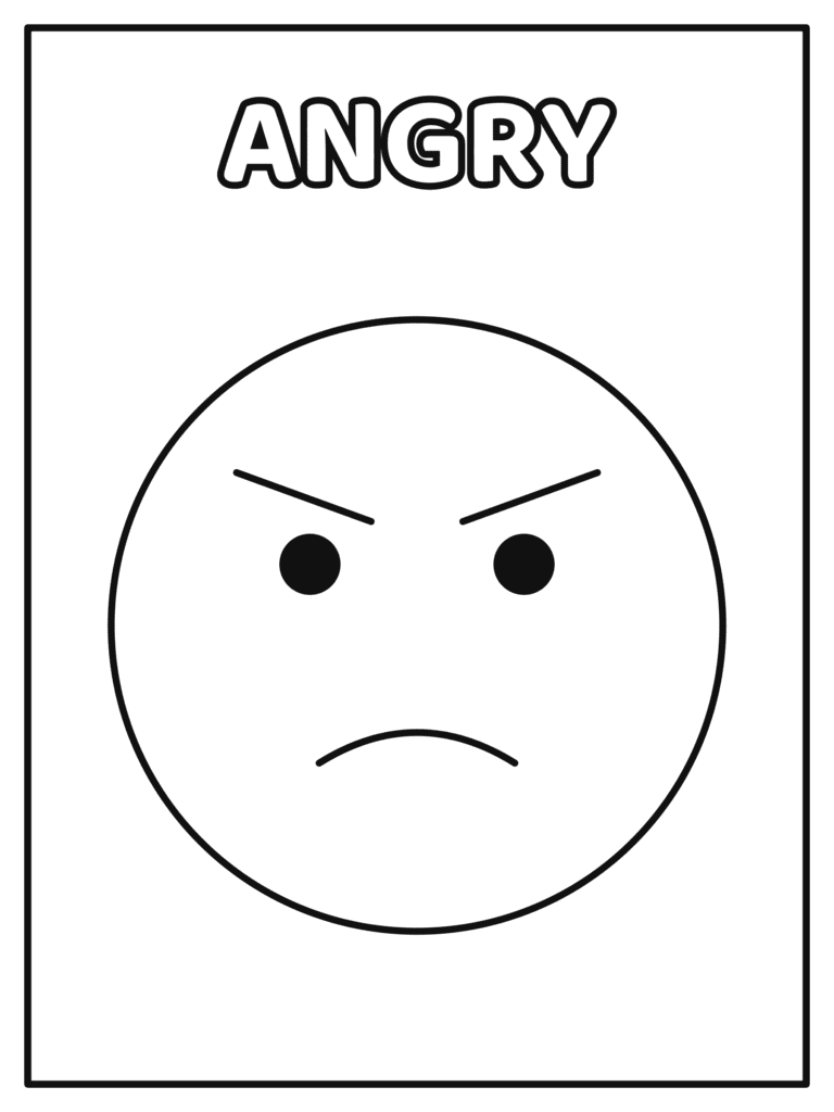 Angry Face coloring page for kids: an angry face with grumpy eyebrows