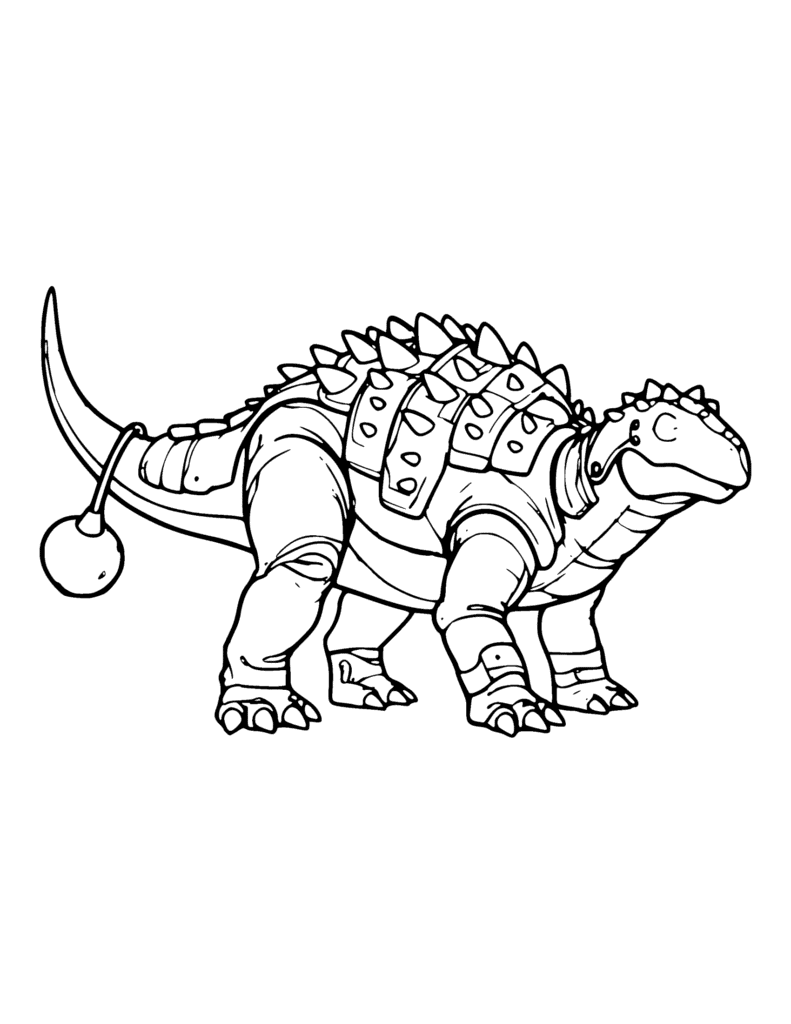 Ankylosaurus coloring page for kids: an armored ankylosaurus with a club tail