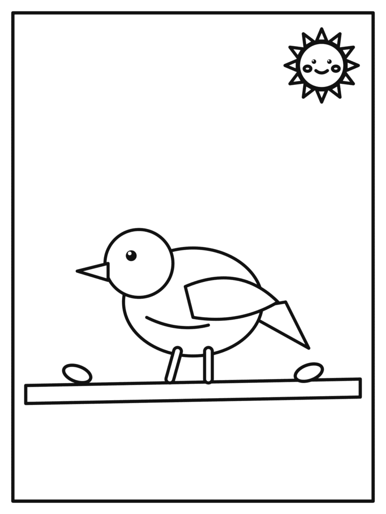 Bluebird coloring page for kids: a sweet bluebird perched on a branch