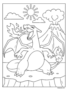 Charizard and the Volcano Coloring Page