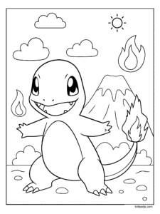 Charmander by the Volcano Coloring Page