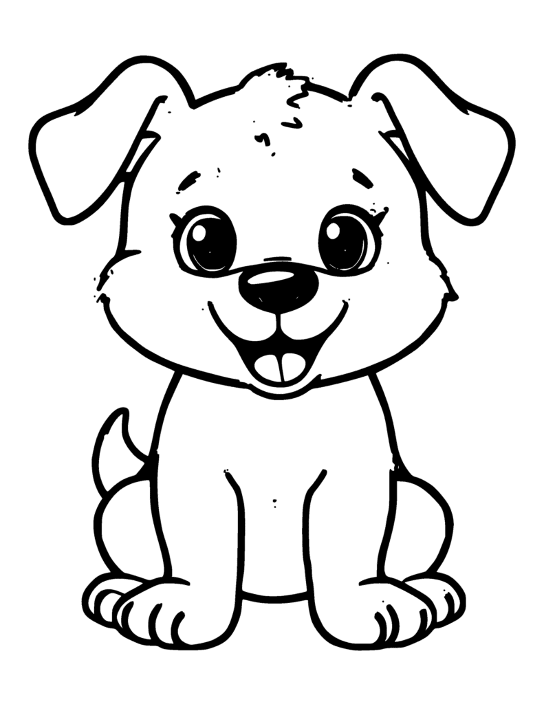 Cute Cartoon Dog coloring page for kids: a happy cartoon puppy with floppy ears