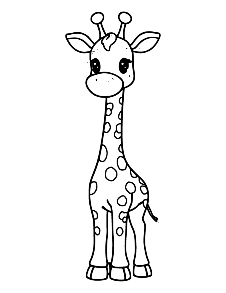 Cute Cartoon Giraffe coloring page for kids: a simple cartoon giraffe with spots