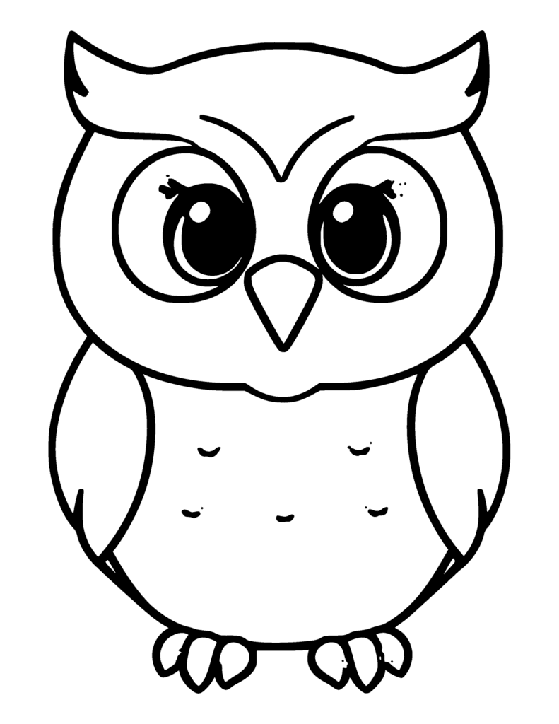 Cute Cartoon Owl coloring page for kids: a big-eyed cartoon owl