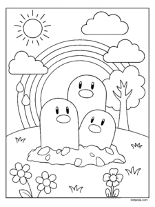 Dugtrio Under a Rainbow Coloring Page