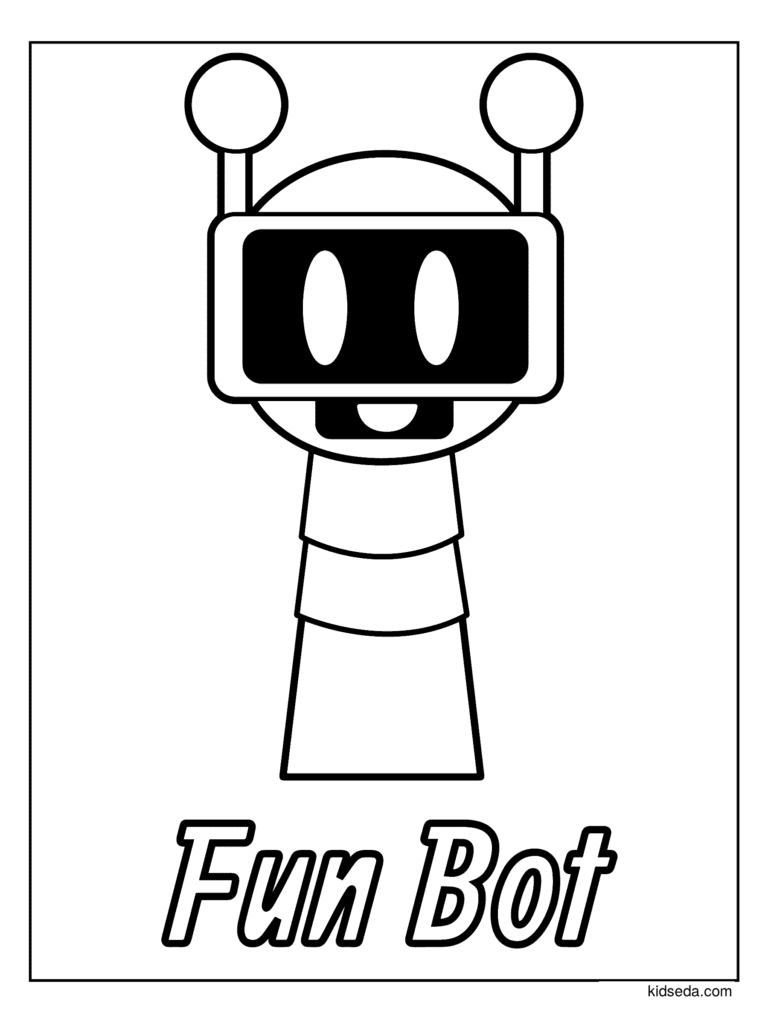 Fun Bot the Sprunki coloring page for kids: Fun Bot, a friendly robot with a screen face