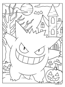 Gengar at the Haunted House Coloring Page