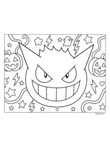 Gengar with Lightning and Pumpkins Coloring Page