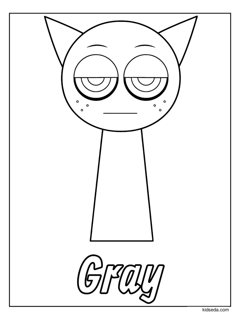 Gray the Sprunki coloring page for kids: Gray with cat ears and freckles