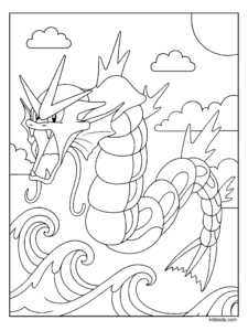 Gyarados in the Waves Coloring Page