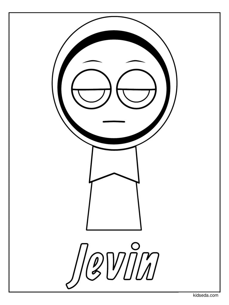 Jevin the Sprunki coloring page for kids: Jevin in his hood looking bored