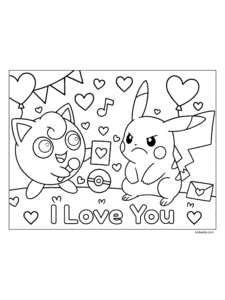Jigglypuff’s Love Note to Pikachu Coloring Page
