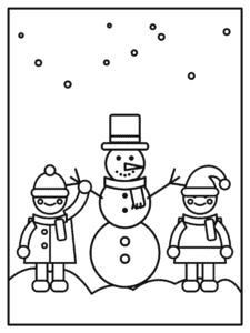 Kids Building a Snowman coloring page