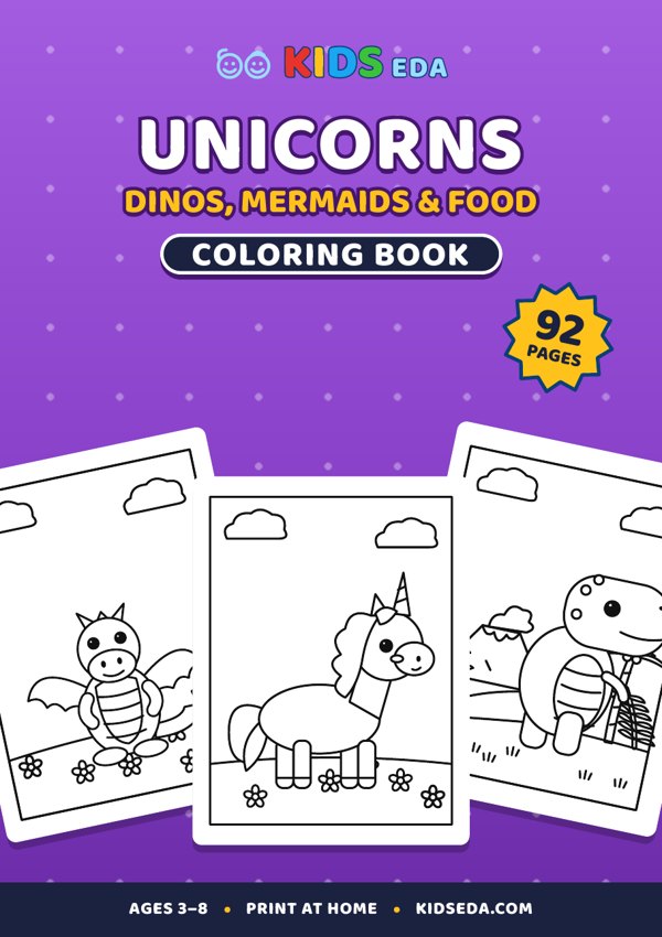 Unicorns, Dinos, Mermaids & Food coloring book cover