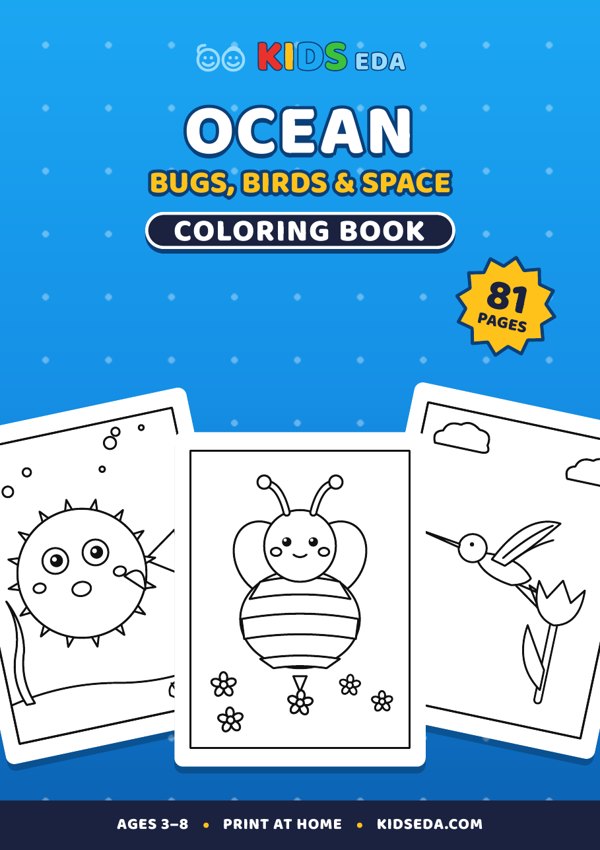 Ocean, Bugs, Birds & Space coloring book cover