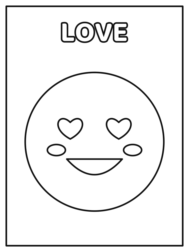 Love Face coloring page for kids: a face with heart eyes full of love