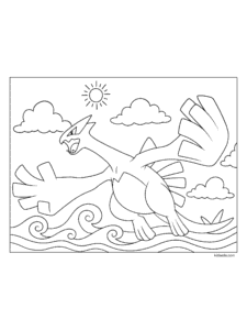 Lugia Flying Over the Sea Coloring Page