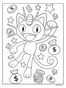 Meowth and the Treasure Coloring Page