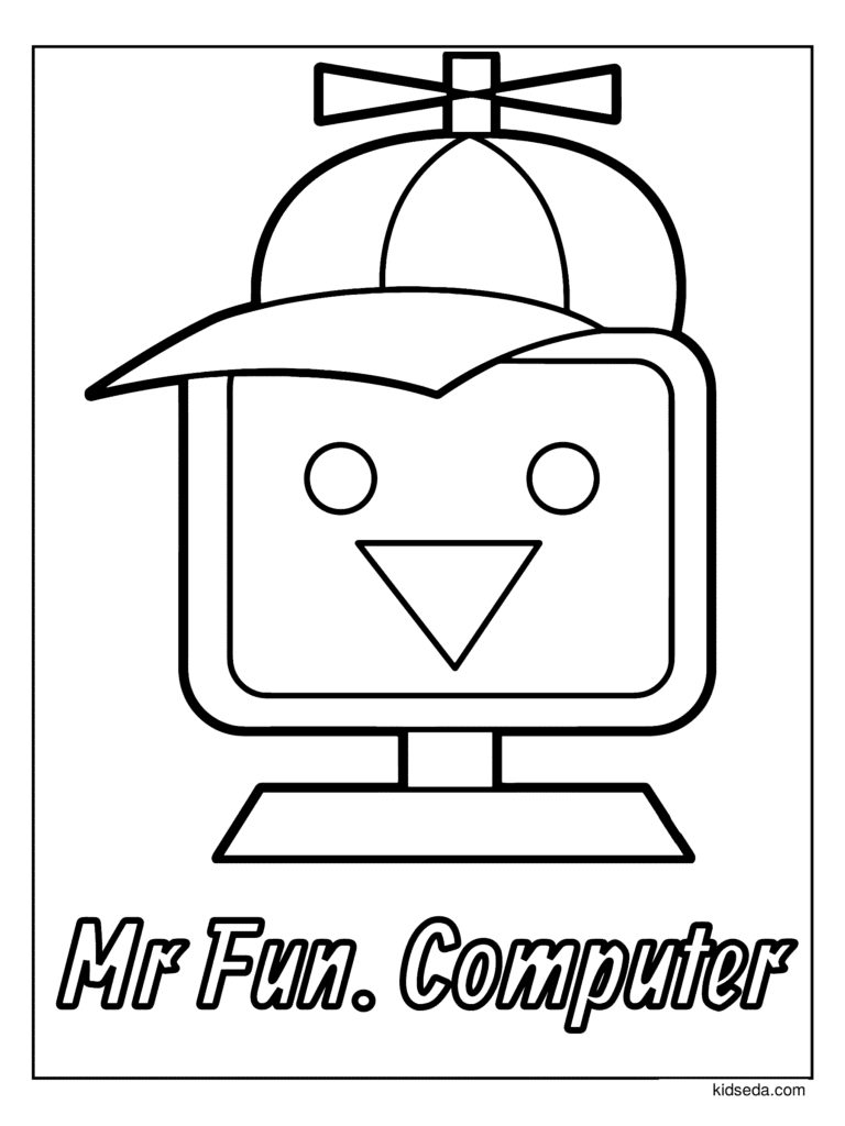 Mr. Fun Computer the Sprunki coloring page for kids: Mr. Fun Computer with a propeller cap