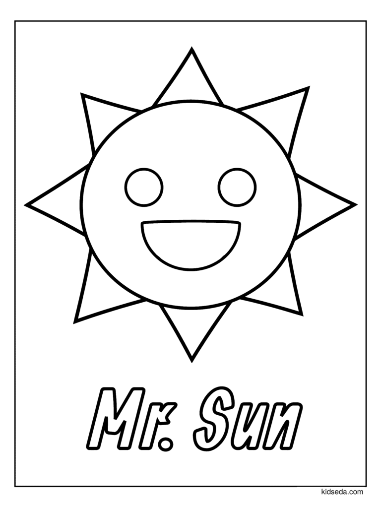 Mr. Sun the Sprunki coloring page for kids: Mr. Sun with a big happy smile