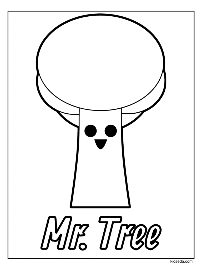 Mr. Tree the Sprunki coloring page for kids: Mr. Tree with a round leafy top
