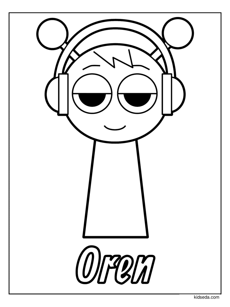 Oren the Sprunki coloring page for kids: Oren with his headphones and a relaxed smile