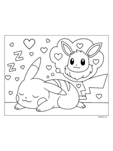 Pikachu Dreaming of Eevee Coloring Page