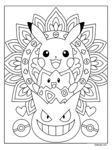 Pikachu, Togepi and Gengar Mandala Coloring Page