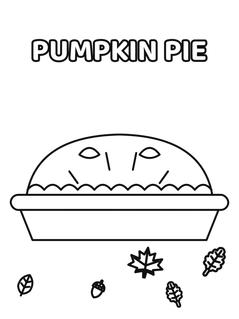 Pumpkin Pie coloring page for kids: a whole pumpkin pie with a pretty crust, ready for dessert