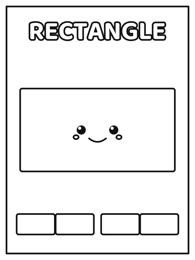 Rectangle Shape coloring page for kids: a big smiling rectangle and four little rectangles to color while learning shapes