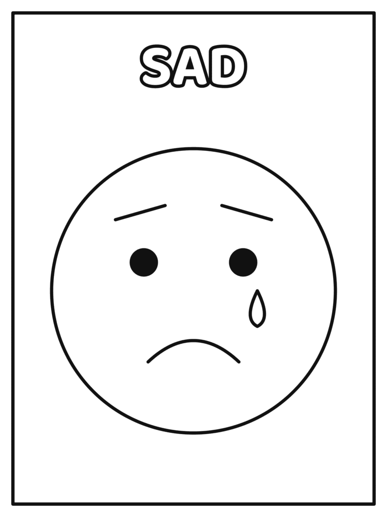 Sad Face coloring page for kids: a sad face with a little tear