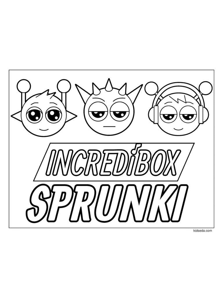 Sprunki Logo Coloring Page coloring page for kids: Sprunki characters above the Sprunki logo