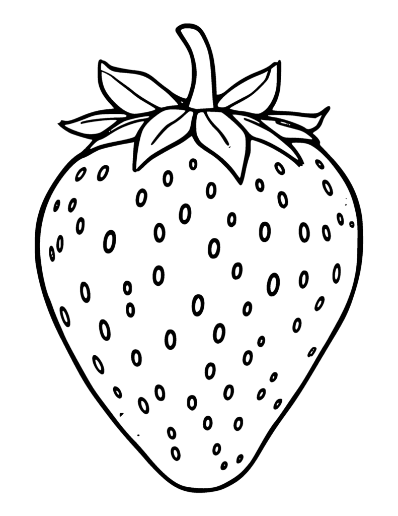Strawberry coloring page for kids: a big juicy strawberry with seeds