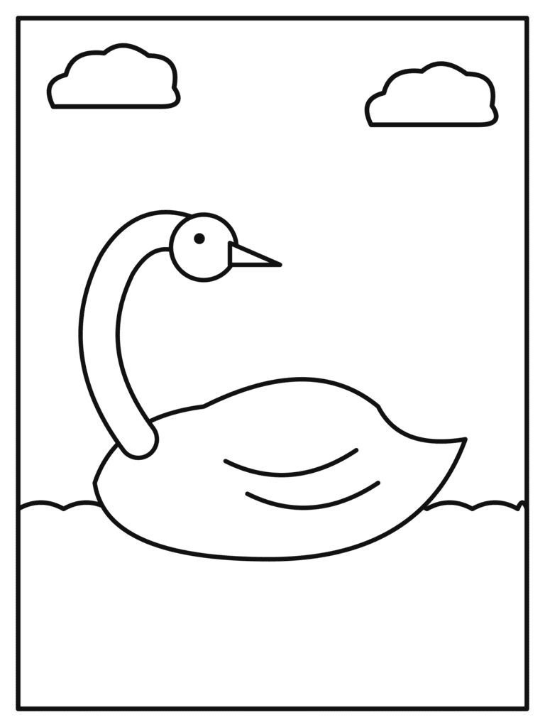 Swan coloring page for kids: a graceful swan floating on the lake