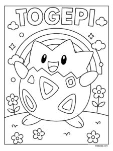 Togepi Under a Rainbow Coloring Page