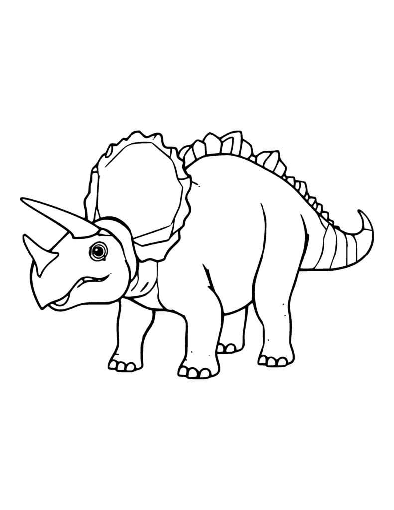Triceratops coloring page for kids: a triceratops with three horns and a frill