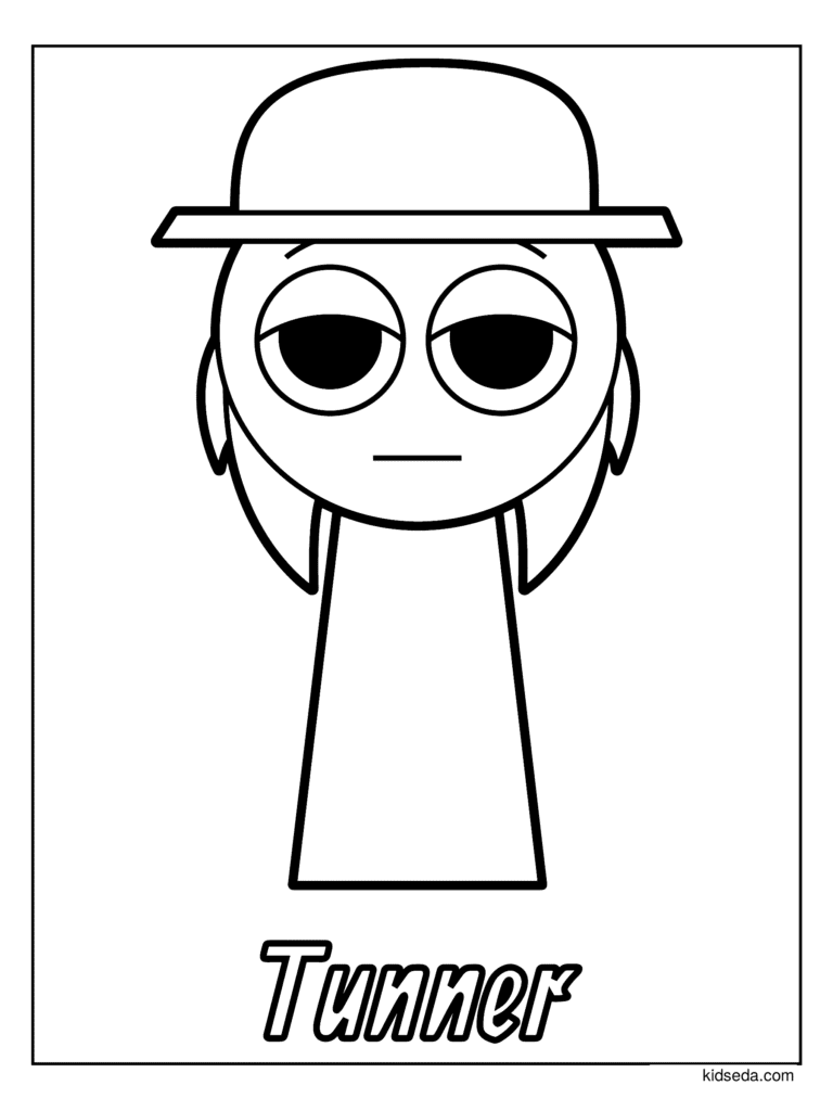 Tunner the Sprunki coloring page for kids: Tunner in his bowler hat