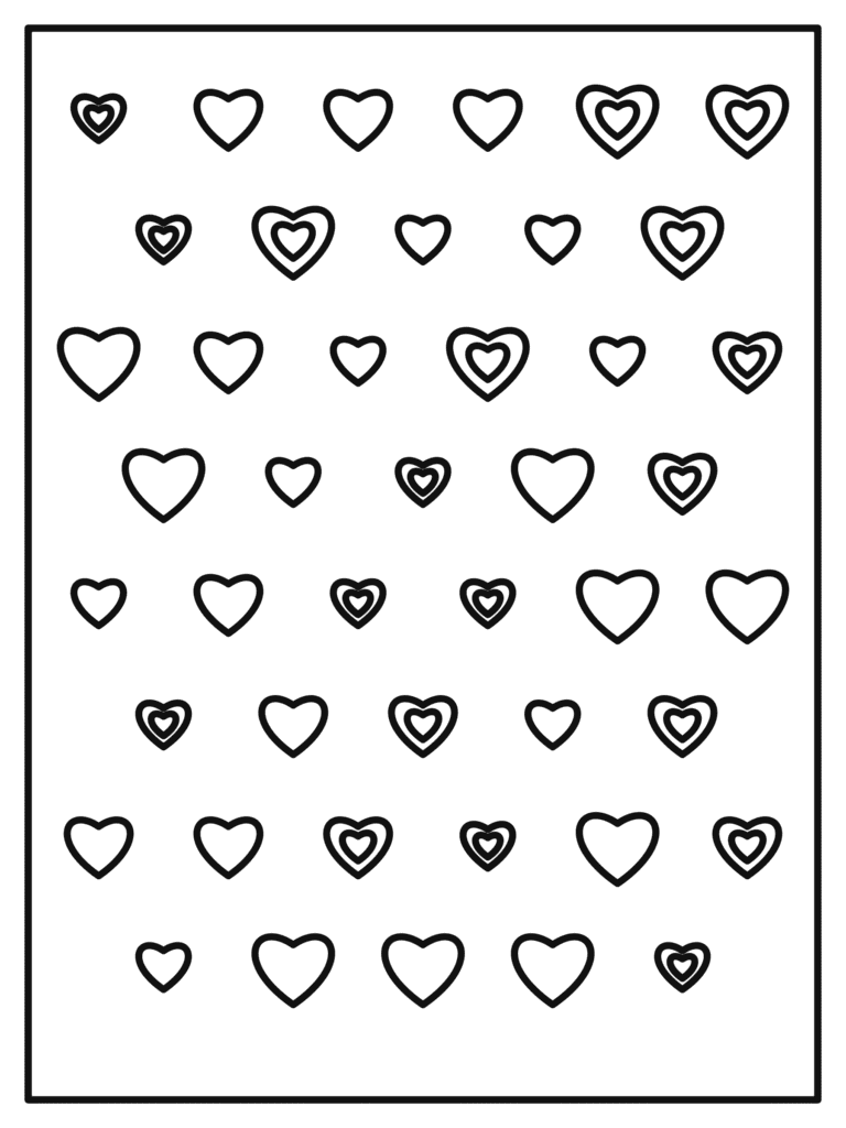 Valentine's Hearts Pattern coloring page for kids: a page full of hearts in different sizes to color