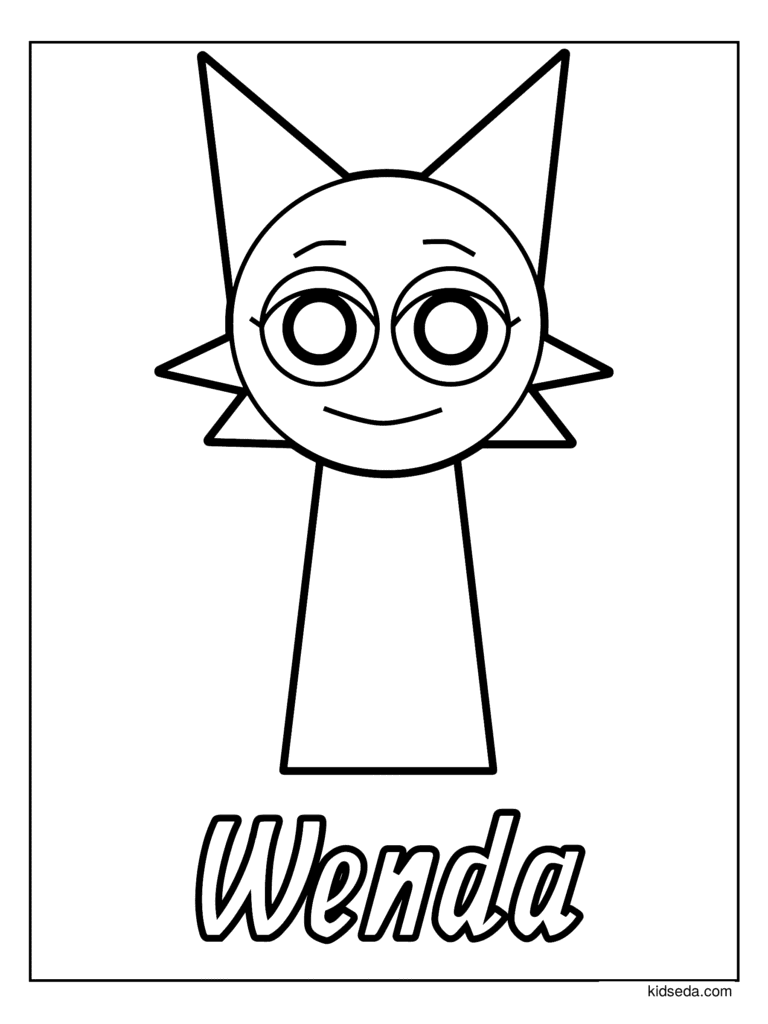 Wenda the Sprunki coloring page for kids: Wenda with big pointed cat ears